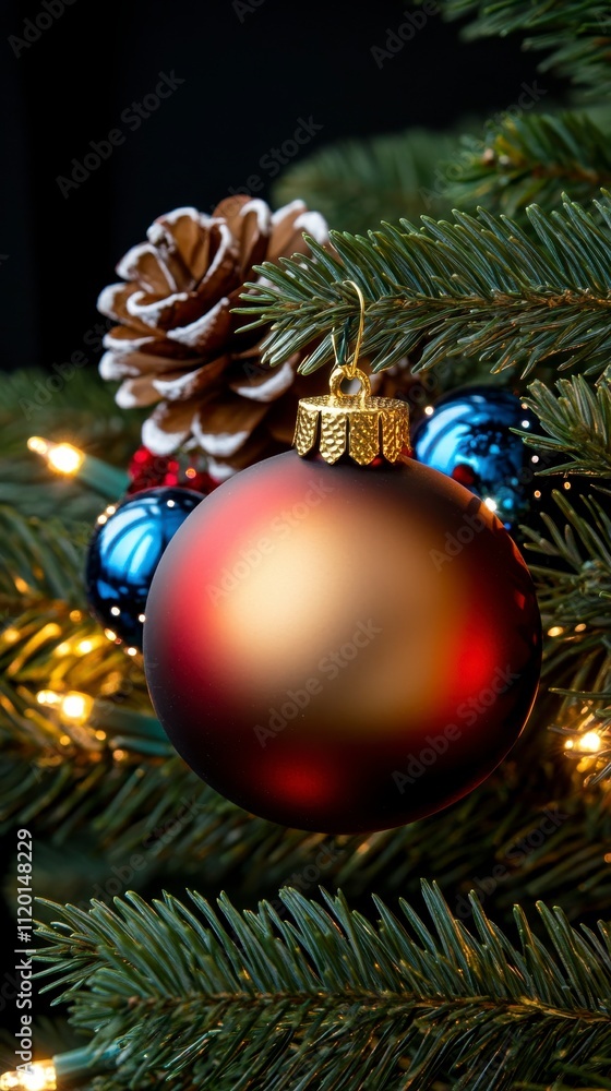 Fototapeta premium Pine Fairy Box Beautifully Decorated Christmas Tree Close-Up Featuring Elegant Ornaments