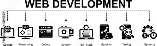 WEB Web development banner web icon for business, website, programing, usability, coding, developer, full stack, testing and optimize.