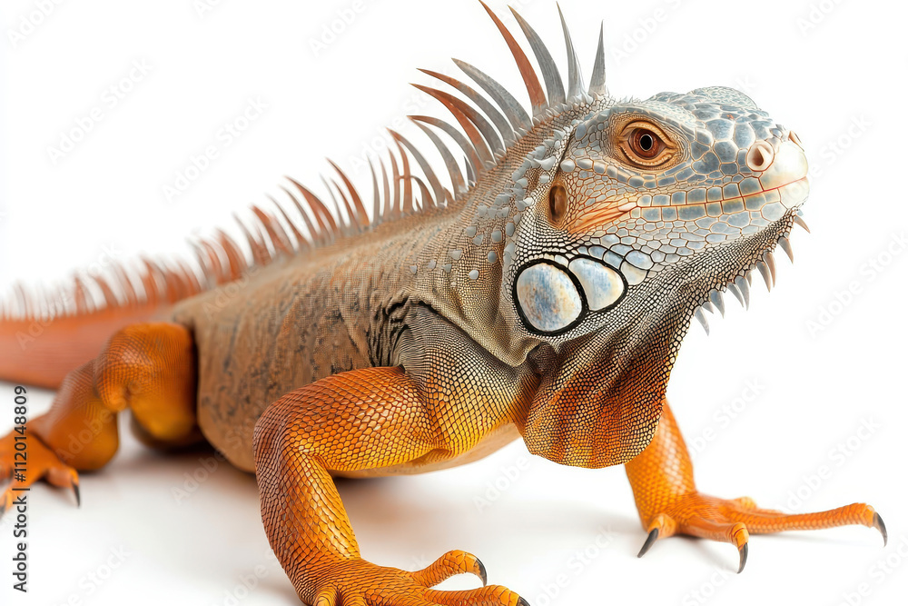 Obraz premium Close-up of a vibrant iguana showcasing its unique colors and features. isolated on white background.