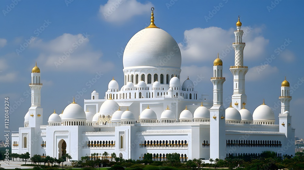 Obraz premium A stunning photograph of the grand white and gold mosque