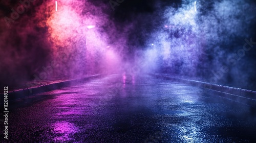 Wallpaper Mural Dark Wet Street Scene with Neon Lights and Atmospheric Fog Torontodigital.ca