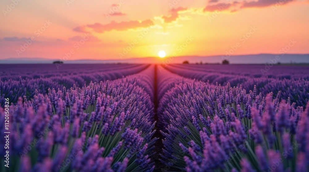 Fototapeta premium Tranquil Lavender Field at Sunset