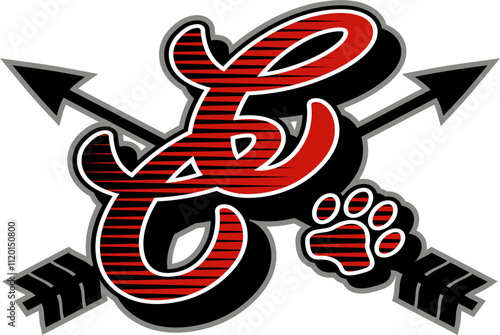 cross country team design with crossed arrows and paw print for school, college or league sports