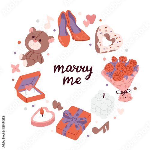 A circle of vector marry me lovely print round shape