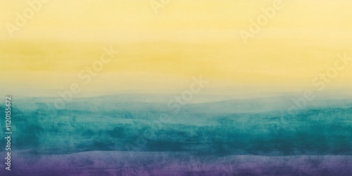 Tranquil and artistic watercolor background in soft shades of yellow, teal, and purple, evoking a dreamy atmosphere