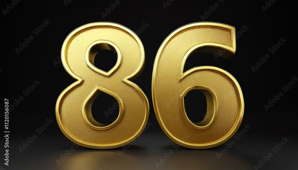 86 golden 3d render symbol, copy space. Generated image 86 golden 3d render symbol, copy space. Generated image