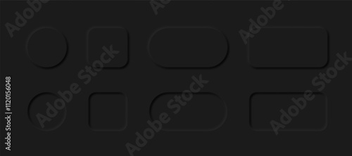 Set of neumorphic design dark elements