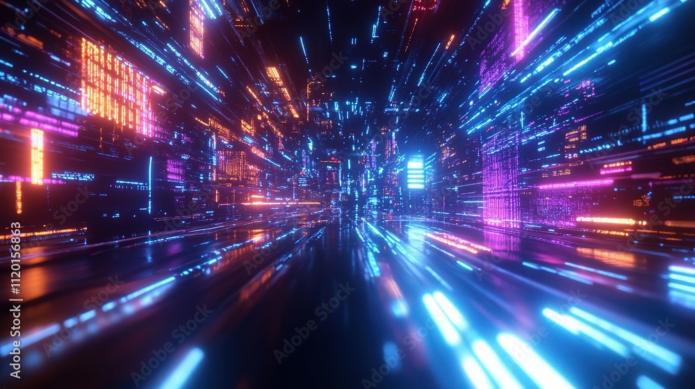Vibrant Neon Technology Waves in 3D Abstract Background Design Vibrant Neon Technology Waves in 3D Abstract Background Design