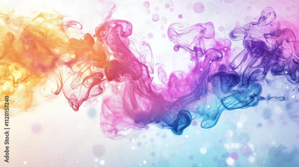 Abstract colorful smoke swirls with light particles