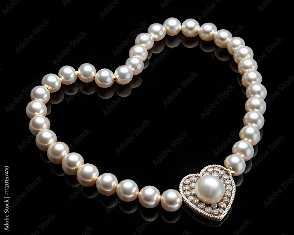 A stunning heart-shaped necklace made of lustrous pearls and adorned with a dazzling centerpiece. This exquisite piece is perfect for gifting on romantic occasions or celebrating love