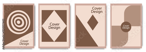 Minimalist geometric abstract cover designs with modern shapes and mocha tones. Minimalist vector graphics, and modern color. Design for ads, branding, banner, cover
