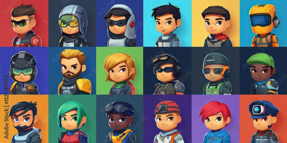 A collection of colorful game avatars, each with unique skills and abilities, presented in an engaging design to attract gamers. A collection of colorful game avatars, each with unique skills and abilities, presented in an engaging design to attract gamers.