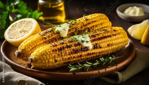 Rustic Delight: Freshly Grilled Corn with Herbs and Butter