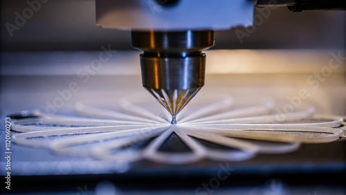 Wallpaper Mural Closeup of a robotic arm delicately handling strands of biopolymer with intricate patterns forming as the material is extruded through a precise nozzle. Torontodigital.ca