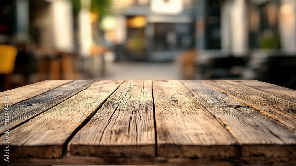 Rustic Wooden Table Top in a Blurred Kitchen Setting Rustic Wooden Table Top in a Blurred Kitchen Setting
