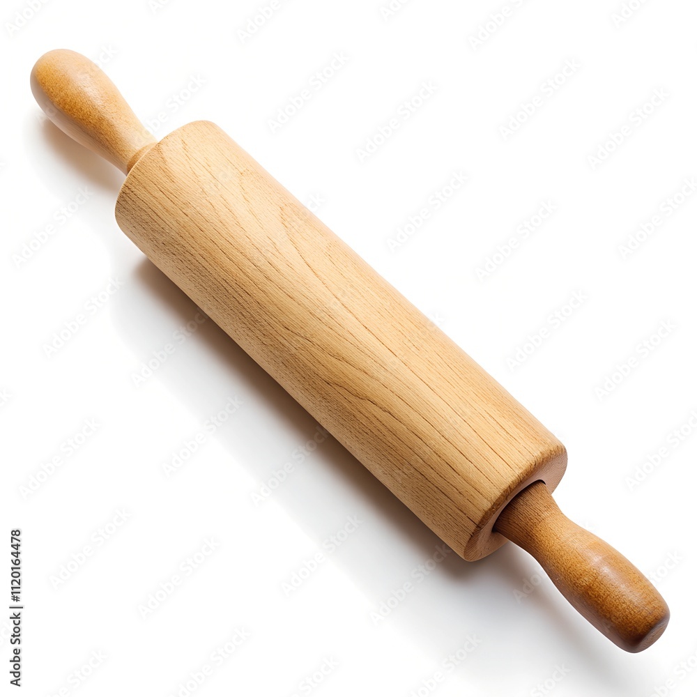 A beautifully crafted wooden rolling pin rests on a clean, white countertop, ready for rolling dough. The rustic charm of the kitchen adds warmth to the baking experience A beautifully crafted wooden rolling pin rests on a clean, white countertop, ready for rolling dough. The rustic charm of the kitchen adds warmth to the baking experience