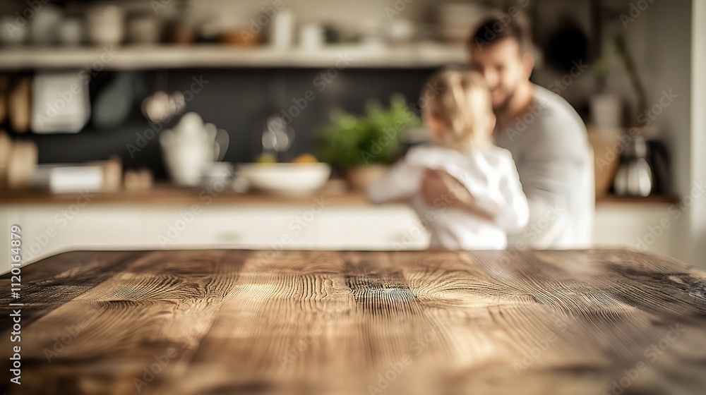 Cozy Kitchen Scene with Wooden Table and Happy Family Interaction Cozy Kitchen Scene with Wooden Table and Happy Family Interaction