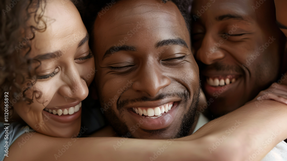 Cheerful group hugging an African American man during an anonymous alcoholics meeting in a rehab center, banner. Cheerful group hugging an African American man during an anonymous alcoholics meeting in a rehab center, banner.