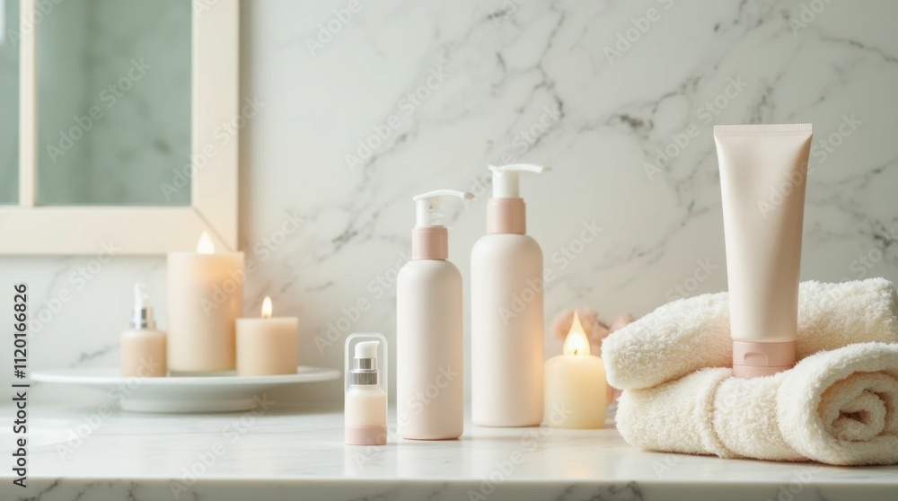 Organized Skincare Products on a Clean Bathroom Countertop Organized Skincare Products on a Clean Bathroom Countertop