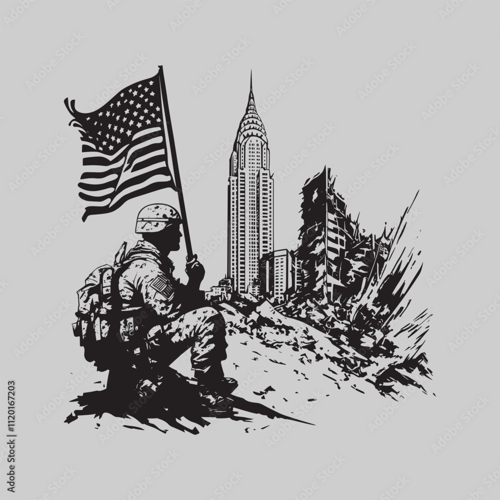 Flat design soldier silhouette Veterans Vector Flat design soldier silhouette Veterans Vector