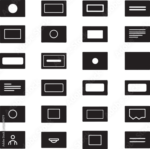 Business card all vector silhouette icon collection set , black and white icons set