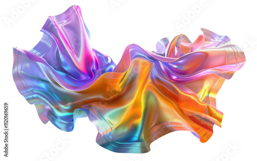 3d rendering multicolored flowing abstract iridesc on transparent or white background png photo