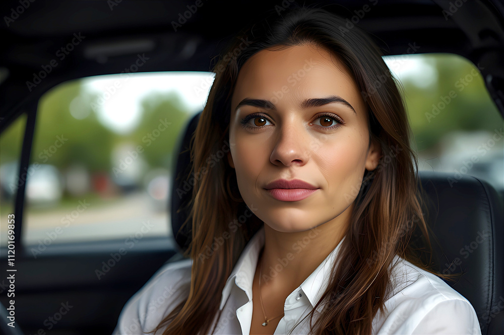 portrait of a woman in a car portrait of a woman in a car
