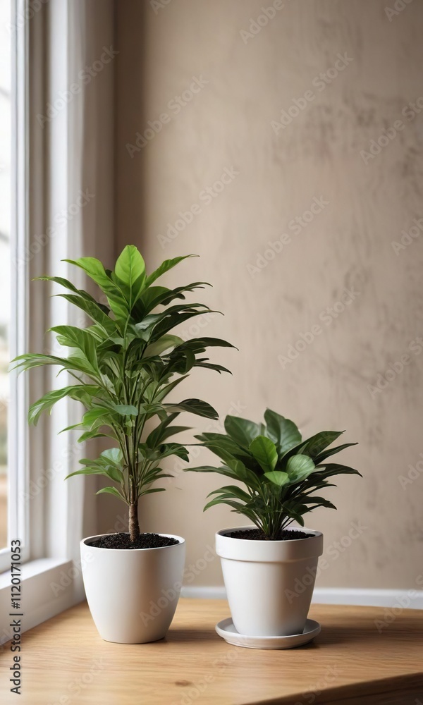 A simple yet elegant white-framed picture sits next to a small potted plant on a wooden table, wooden table, simple frame, furniture arrangement A simple yet elegant white-framed picture sits next to a small potted plant on a wooden table, wooden table, simple frame, furniture arrangement