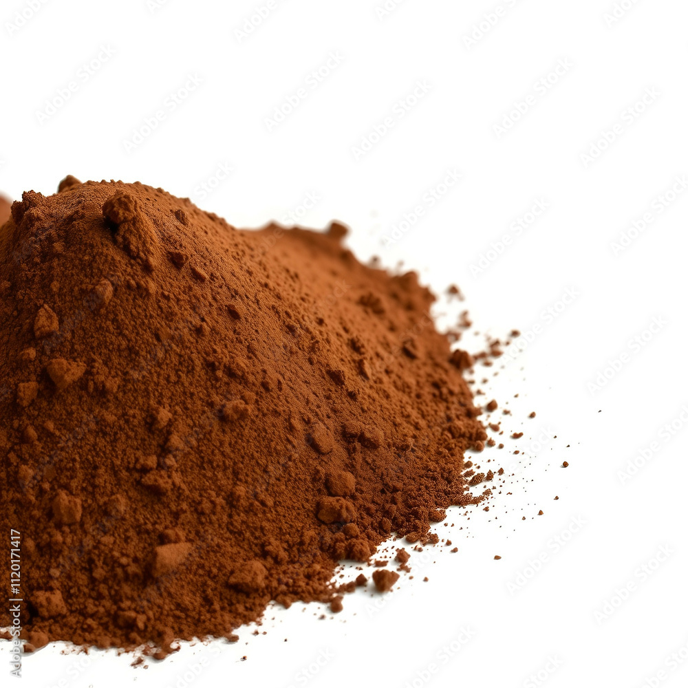 Pile of Cocoa Powder Isolated on White Background, Side View Pile of Cocoa Powder Isolated on White Background, Side View