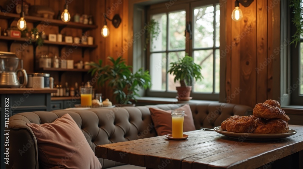 Cozy Cafe Corner with Soft Seating and Pastries Cozy Cafe Corner with Soft Seating and Pastries