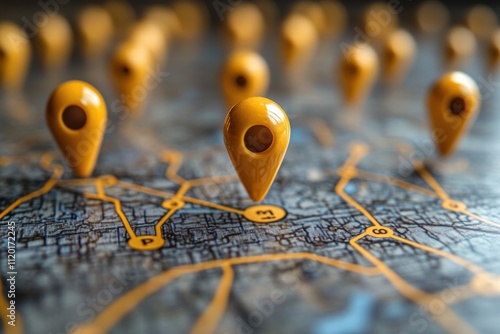 Detailed Map with Location Pins and Network Lines for GIS Analysis