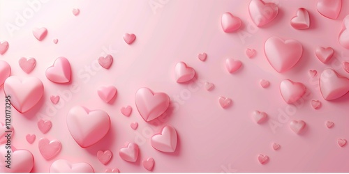 Abstract background with heart symbols and gradient in light pink tones, smooth transitions, copy space.