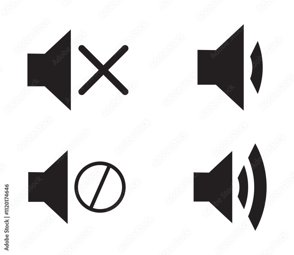 Sound volume icons set. Silent icon vector. Sound icon, volume symbol, speaker sign, audio control icon set. Vector Sound volume icons set. Silent icon vector. Sound icon, volume symbol, speaker sign, audio control icon set. Vector