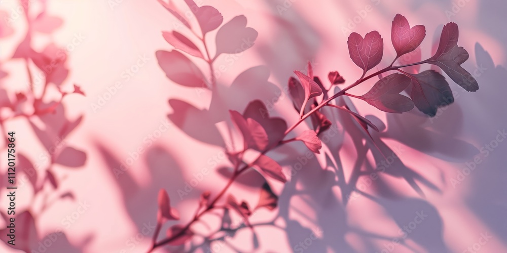 Abstract background with heart symbols and shadows of plants in light pink tones, soft shapes, blurred background. Abstract background with heart symbols and shadows of plants in light pink tones, soft shapes, blurred background.