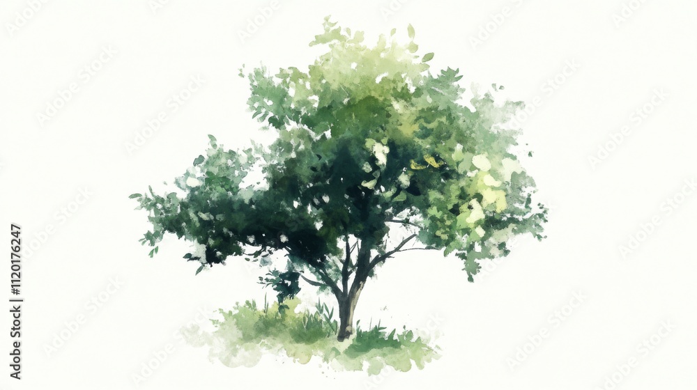 Fototapeta premium Watercolor Painting of a Lush Green Tree