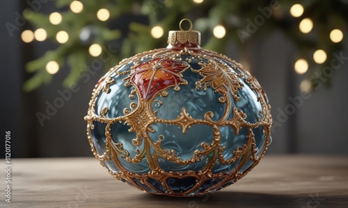 Glassblown Christmas ornament with intricate details, Detail, Ornament, Handmade photo