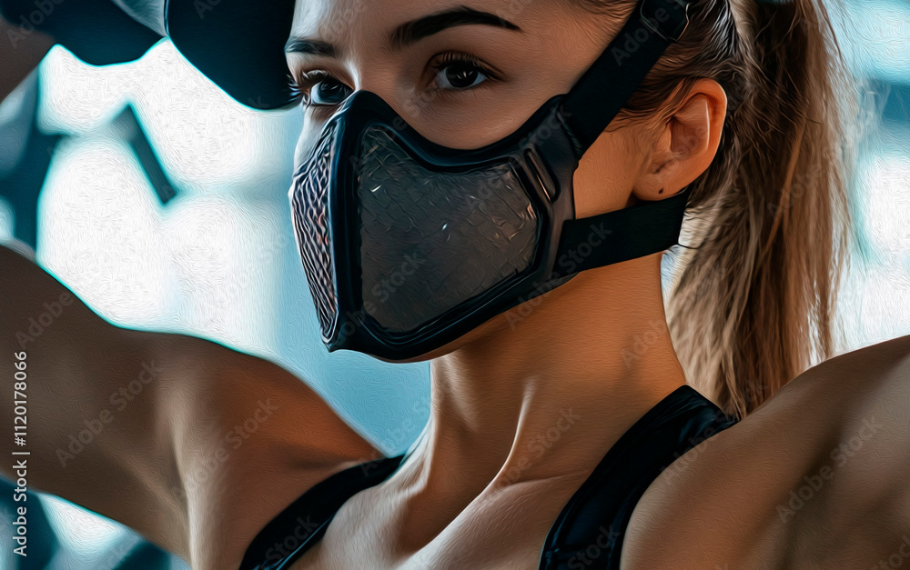 Naklejka premium sports woman with face mask 
