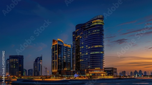 During the blue hour, the KAFD buildings 