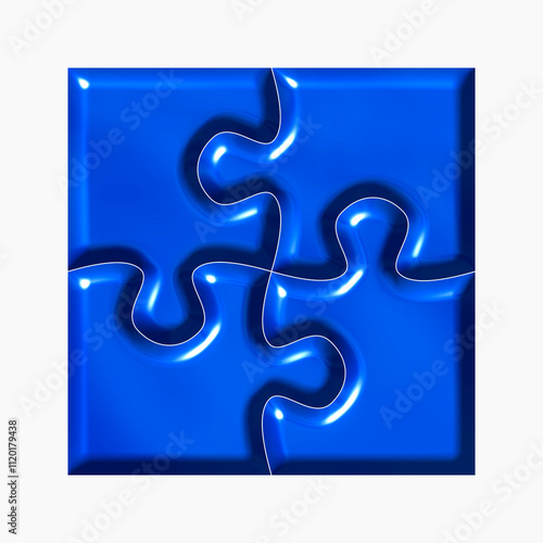 Four blue puzzle pieces isolated on a white background.
