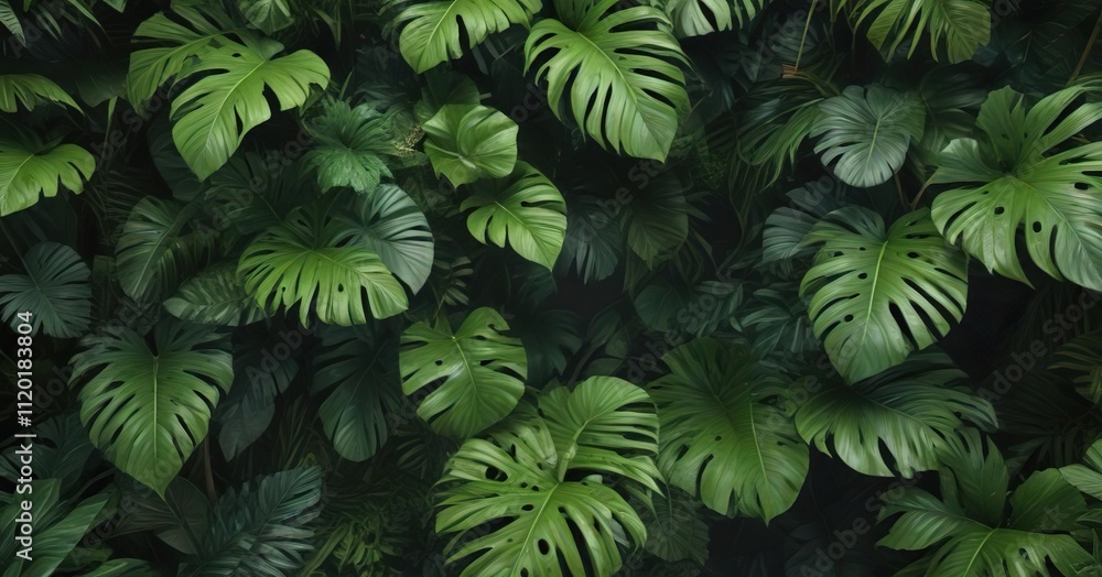 Lush greenery background with tropical leaves , botanical art, tropical leaves Lush greenery background with tropical leaves , botanical art, tropical leaves