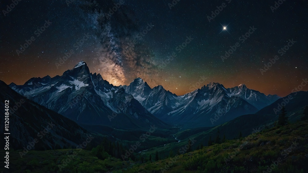 Fototapeta premium Beautiful landscape mountain starry sky