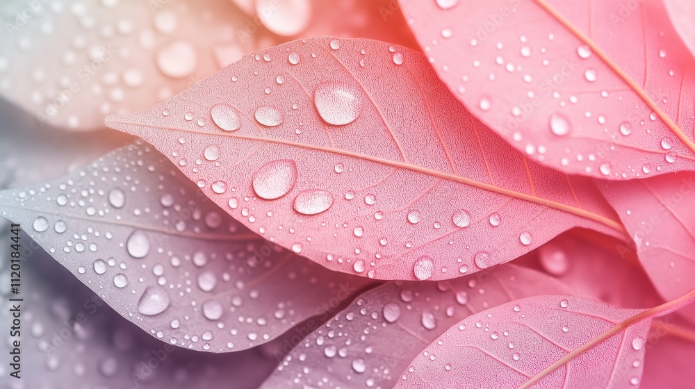 Obraz premium Colorful leaves, gradient background, colorful leaves with water droplets