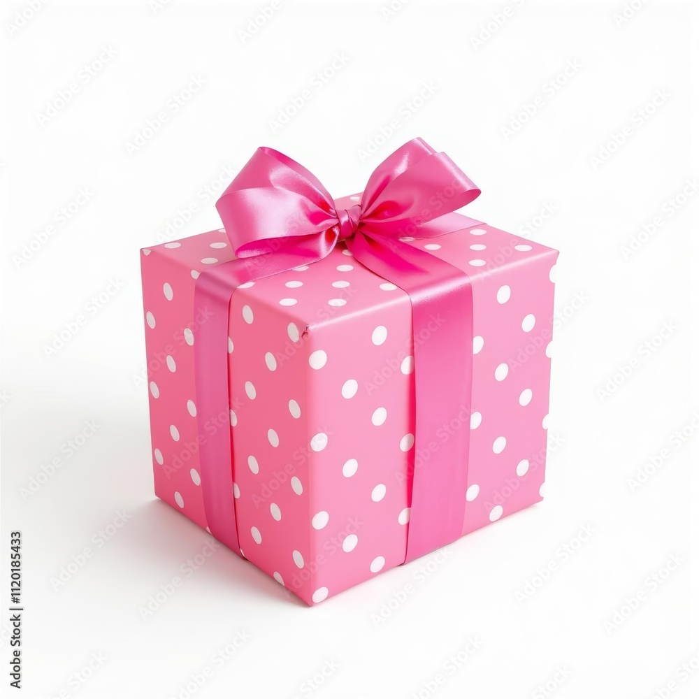 Fototapeta premium pink gift box with ribbon on a solid white background for web, print or creative projects. AI Rendered. White background easily removed for integration into your projects.