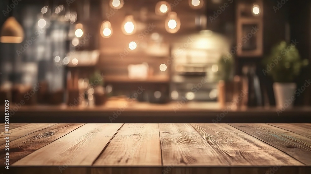 Blurred Background of Wooden Kitchen Counter with Ambient Lighting Blurred Background of Wooden Kitchen Counter with Ambient Lighting