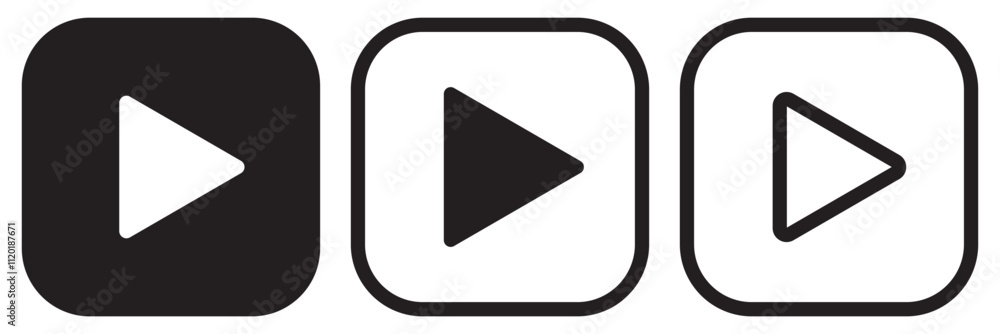 Play button icon set on white background. Play button icon set on white background.