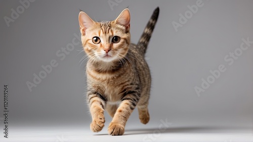 Isolated leap shorthair cat on a clear background cutout photo