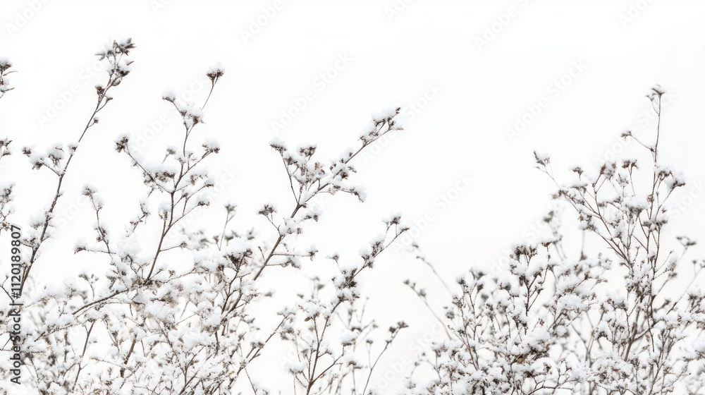 Snow-covered plants against a white background. Snow-covered plants against a white background.