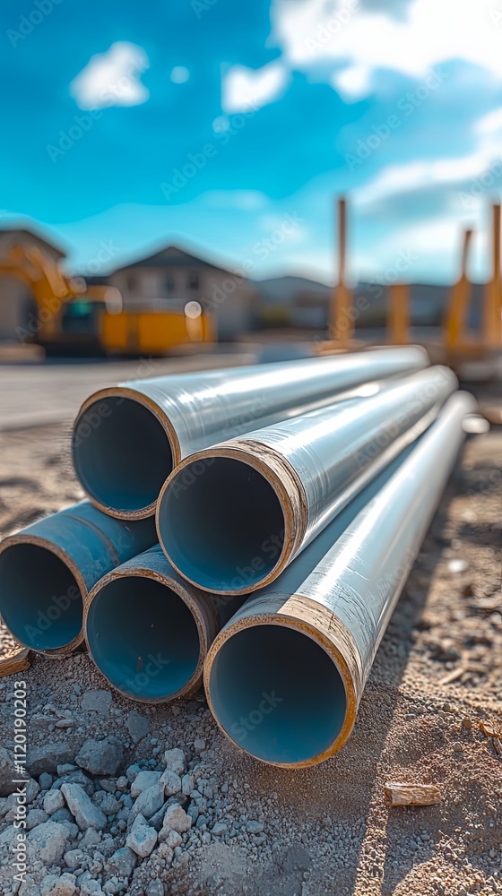 Close-up of Metal Pipes Stacked on a Construction Site Close-up of Metal Pipes Stacked on a Construction Site