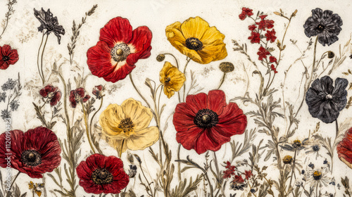 Colorful bouquet of wildflowers showcasing vibrant reds yellows and greens in a natural setting