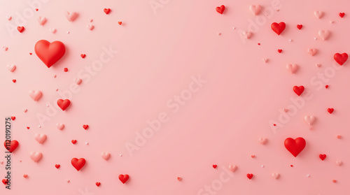 Pink background wallpaper with red 3d hearts